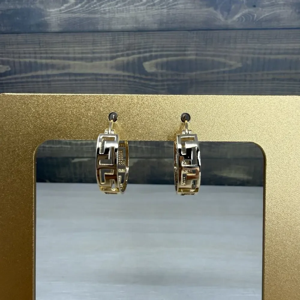 925 Sterling Silver Vermeil Cut Out Hoop Earrings 4.2 grams